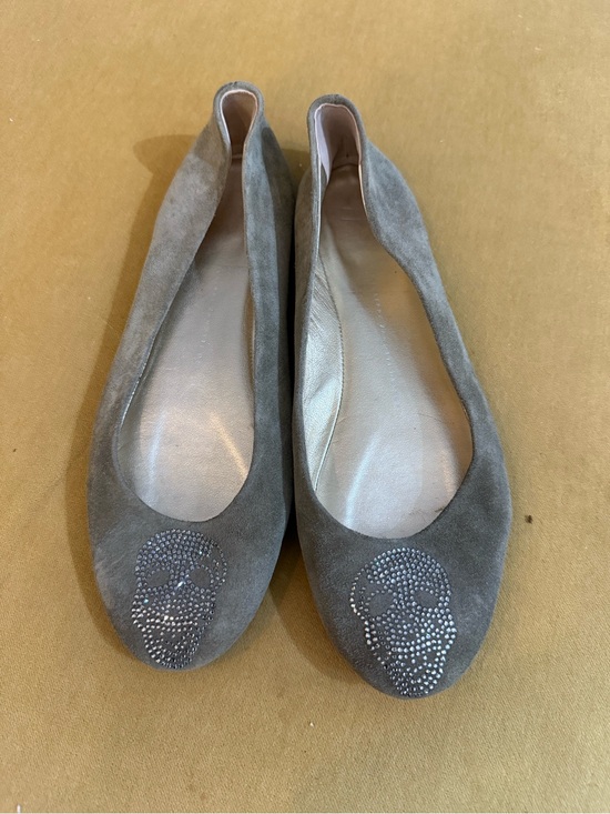 Giuseppe Zanotti Shoes - Giuseppe Zanotti Gray Suede Ballet Flats with Crystal Skull